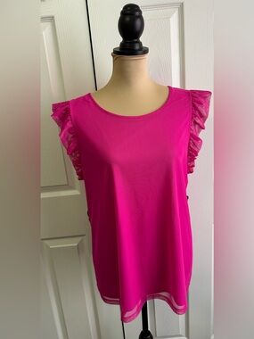 DKNY Hot Pink Ruffle Sleeve Tank Top